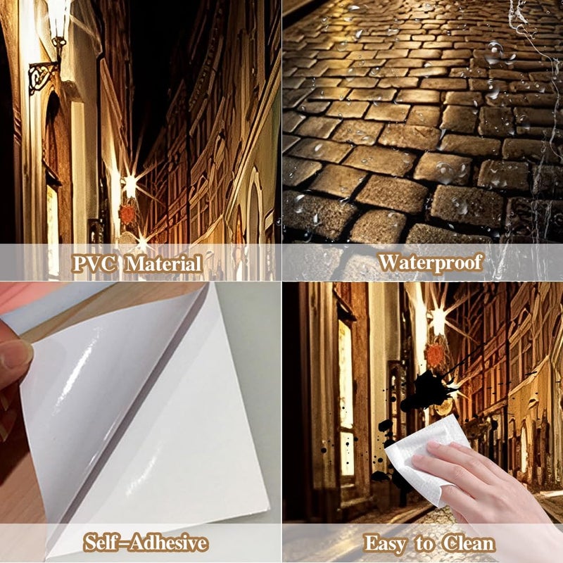 CUGBO Door Wallpaper Murals 3D Alley at Night Door Wallpaper Sticker Self Adhesive Vinyl Removable Art Doors Decals for Home Decoration - Image 3